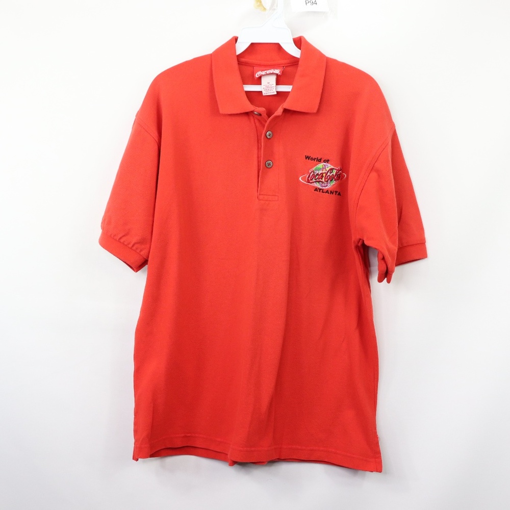 90s Mens Medium World of Coca Cola Polo Shirt Red